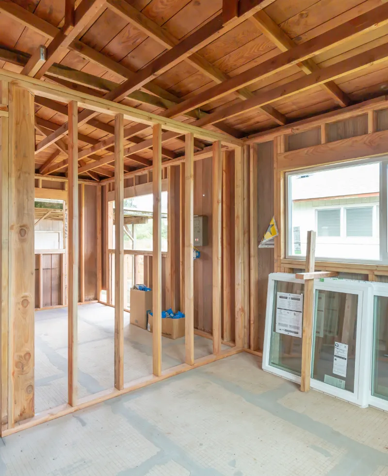 ADU interior wood framing construction phase in Los Angeles by Mister ADU LA