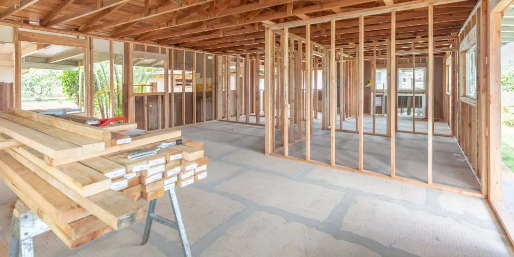 Interior wood framing construction of accessory dwelling unit in Los Angeles