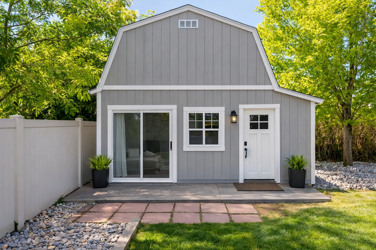 Modern detached backyard guest house ADU designed and built in Los Angeles California with private entrance and contemporary exterior